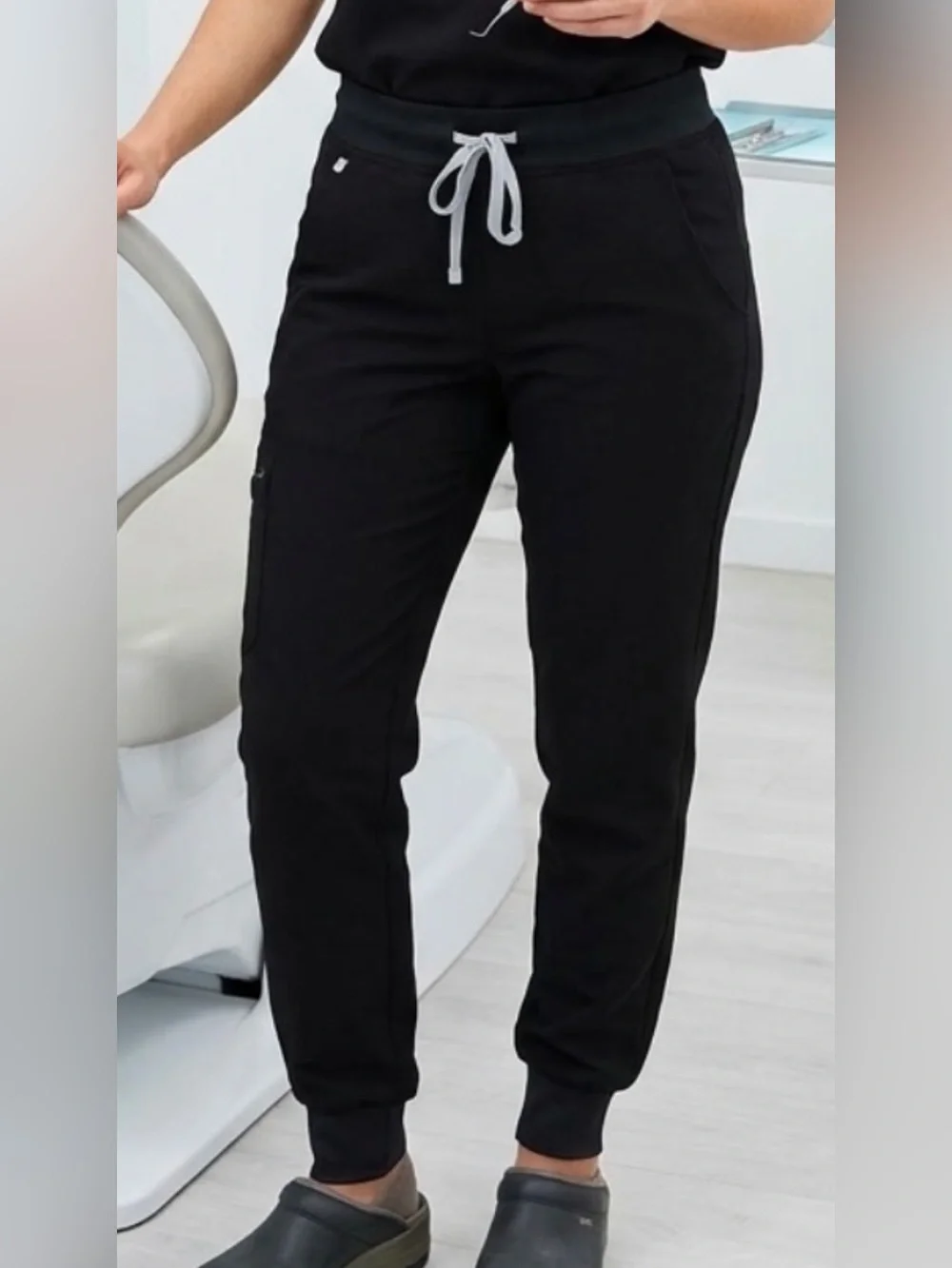 Figs Men's Black technical collection Pants with White Drawstring. Unisex,